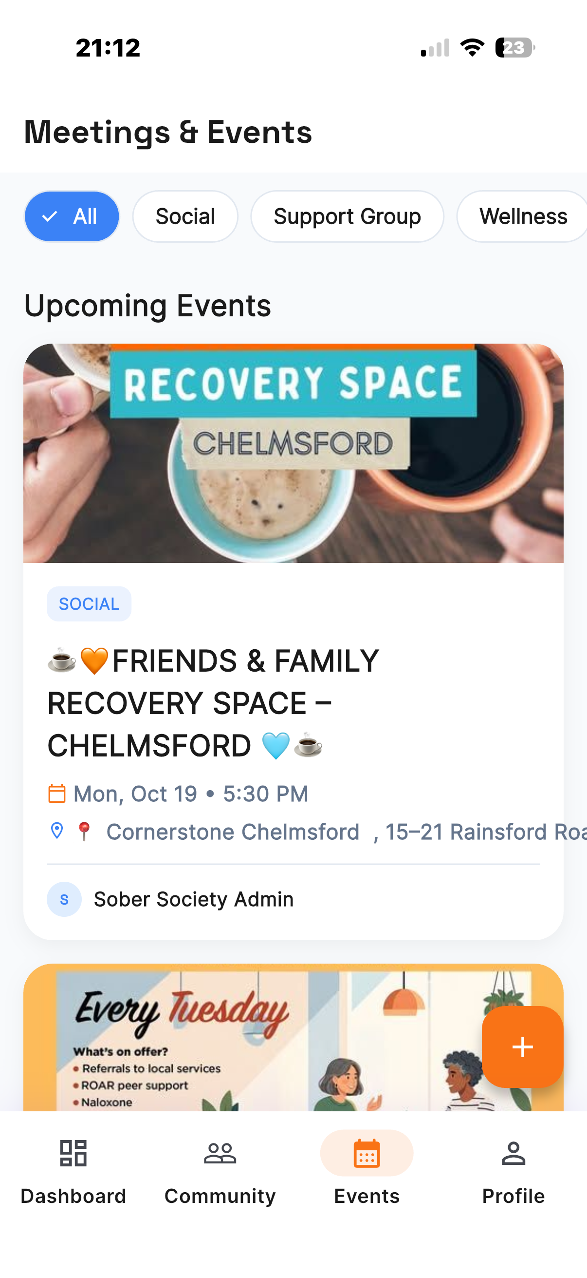 Sober Society meetings and events